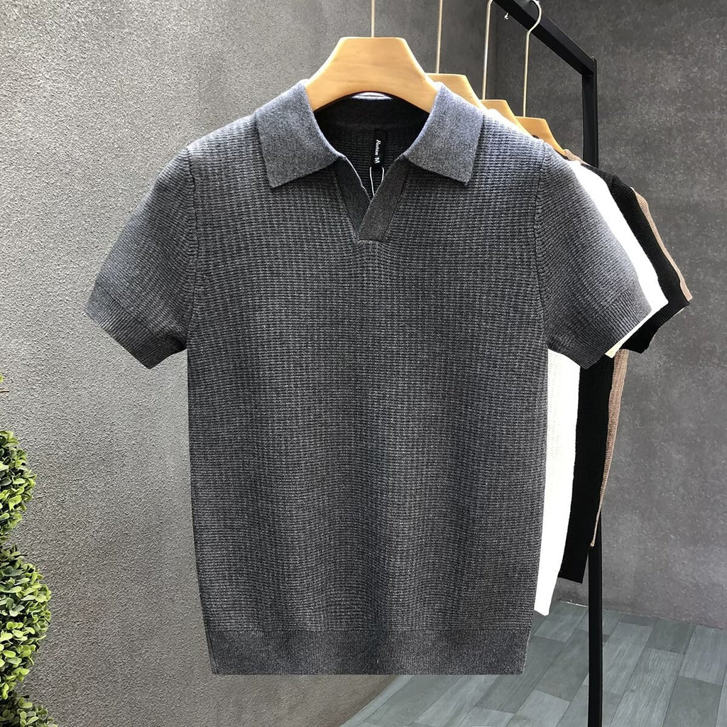 Men's Premium Knitted Lapel Short-Sleeve Polo - Slim Fit Half-Sleeve Summer Base Layer