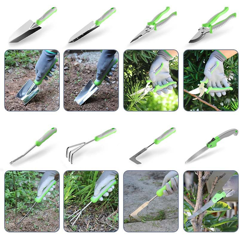 10-Piece Stainless Steel Heavy-Duty Garden Tools Set - Ergonomic Manual Outdoor Kit