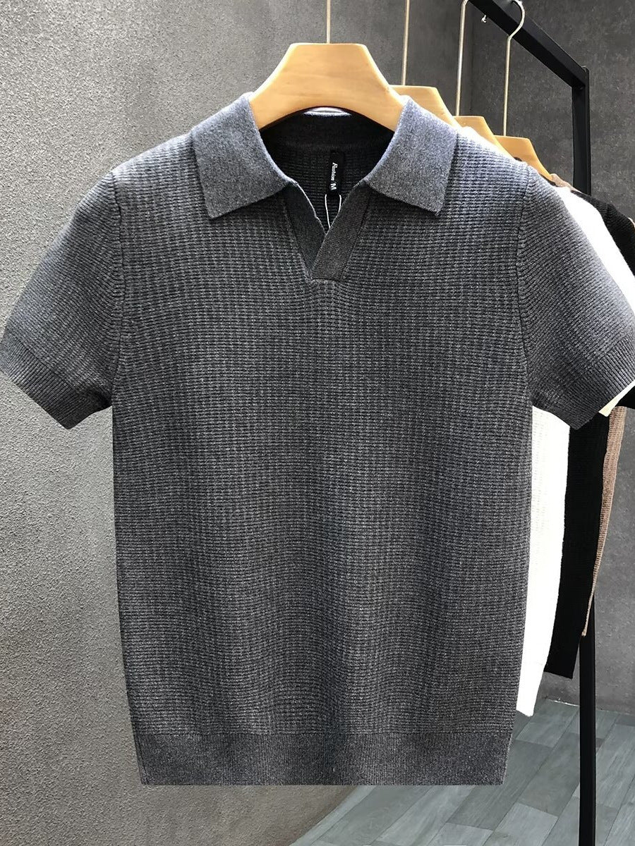 Men's Premium Lightweight Knit Sweater Polo - Slim Fit Half-Sleeve Lapel Top