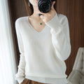 Optimized Title: Women's Classic Solid Color V-Neck Knitted Pullover - Lightweight Soft Base Layer Thin Sweater