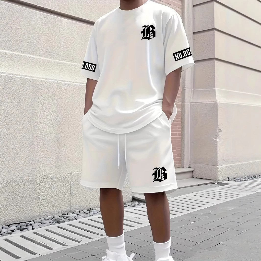 Men's Los Angeles Graphic T-Shirt & Shorts Set - Two-Piece Casual Sportswear Suit