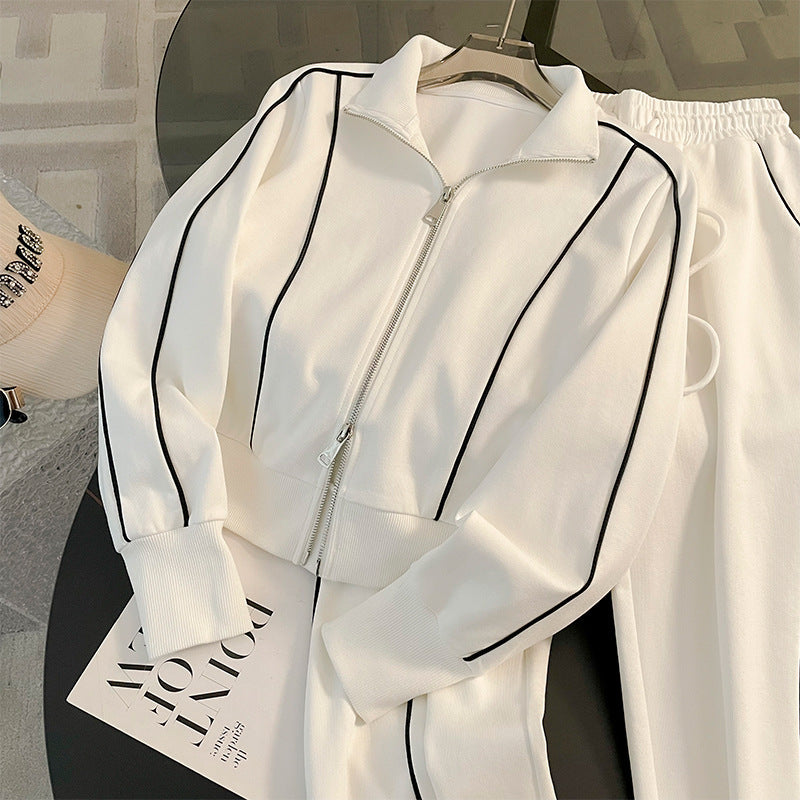 Women's Luxury Loungewear Pullover Sweatshirt & Wide-Leg Pants Set - Two-Piece Relaxed Fit Sport Suit