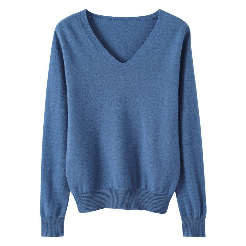 Optimized Title: Women's Classic Solid Color V-Neck Knitted Pullover - Lightweight Soft Base Layer Thin Sweater