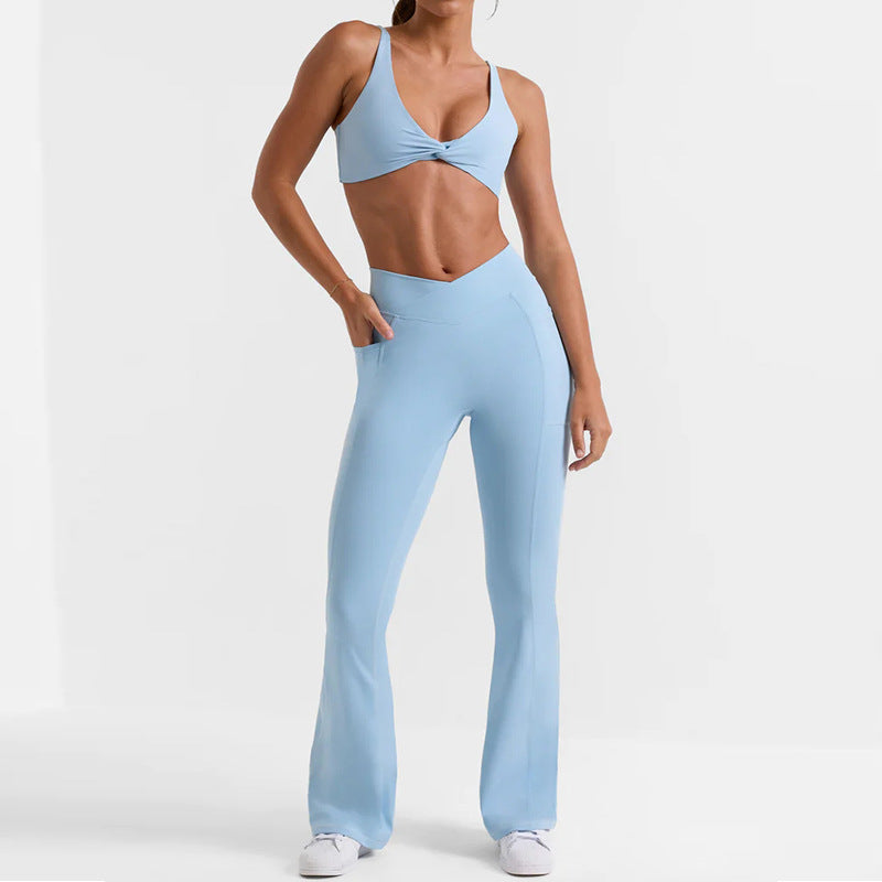 Two-Piece Wide-Leg Flared Yoga Set - High-Rise Hip-Lifting Gym Performance Wear
