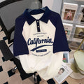Women's American Retro Contrast Raglan Sleeve Polo - Loose Fit Short-Sleeve Streetwear Tee