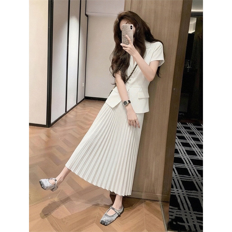 Women's Luxury Tailored Blazer & Skirt Set - Elegant Gray Two-Piece Office Suit
