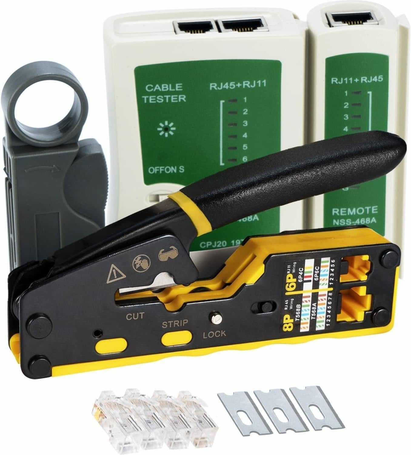 Multifunctional RJ45 Pass-Through Network Cable Crimp Tool Kit