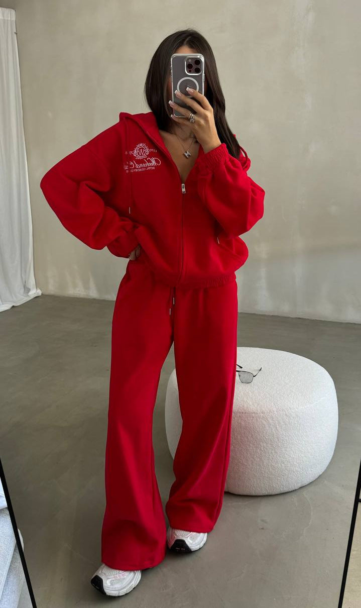 Women's Premium Embroidered Zipper Hoodie & Pants Set - Two-Piece Luxury Loungewear Suit
