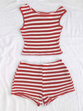Women's Striped Resort Knit Vest & Shorts Set - Two-Piece Summer Vacation Suit