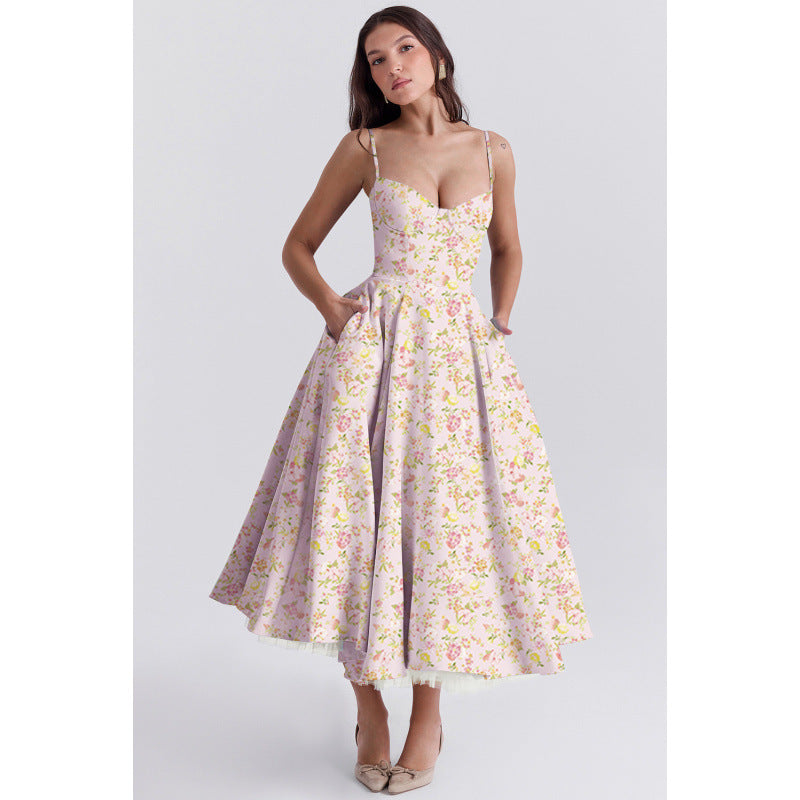 Women's French Mesh Princess Dress – Double-Layer Spaghetti Strap | S–XXL