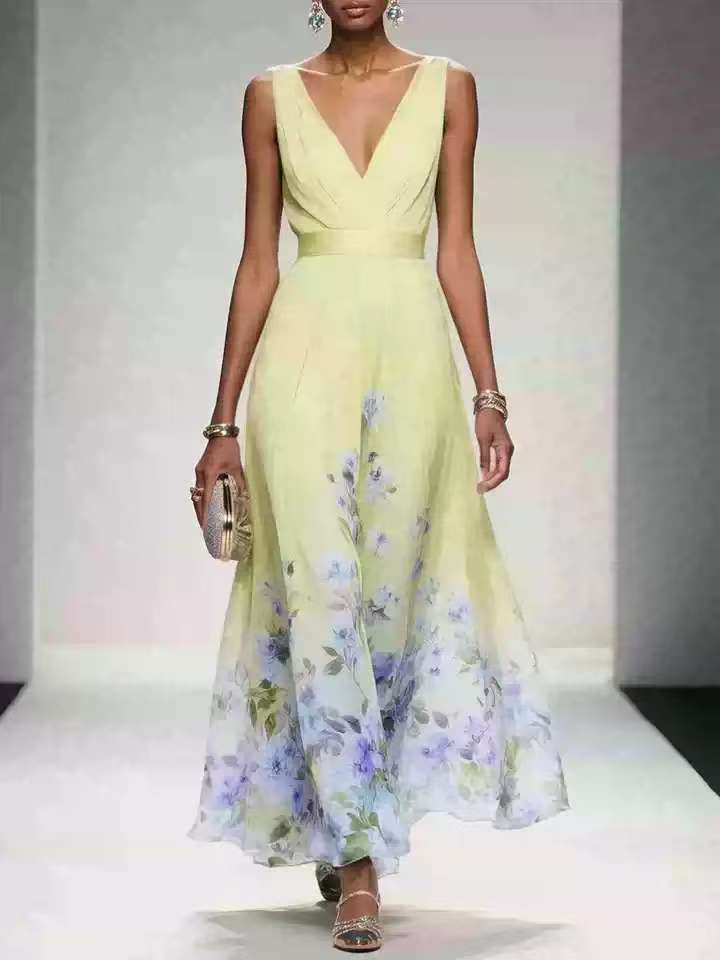 Women's Deep-V Chiffon Print Dress – Sexy Summer Vest Dress | 9 Colours | S–XXL
