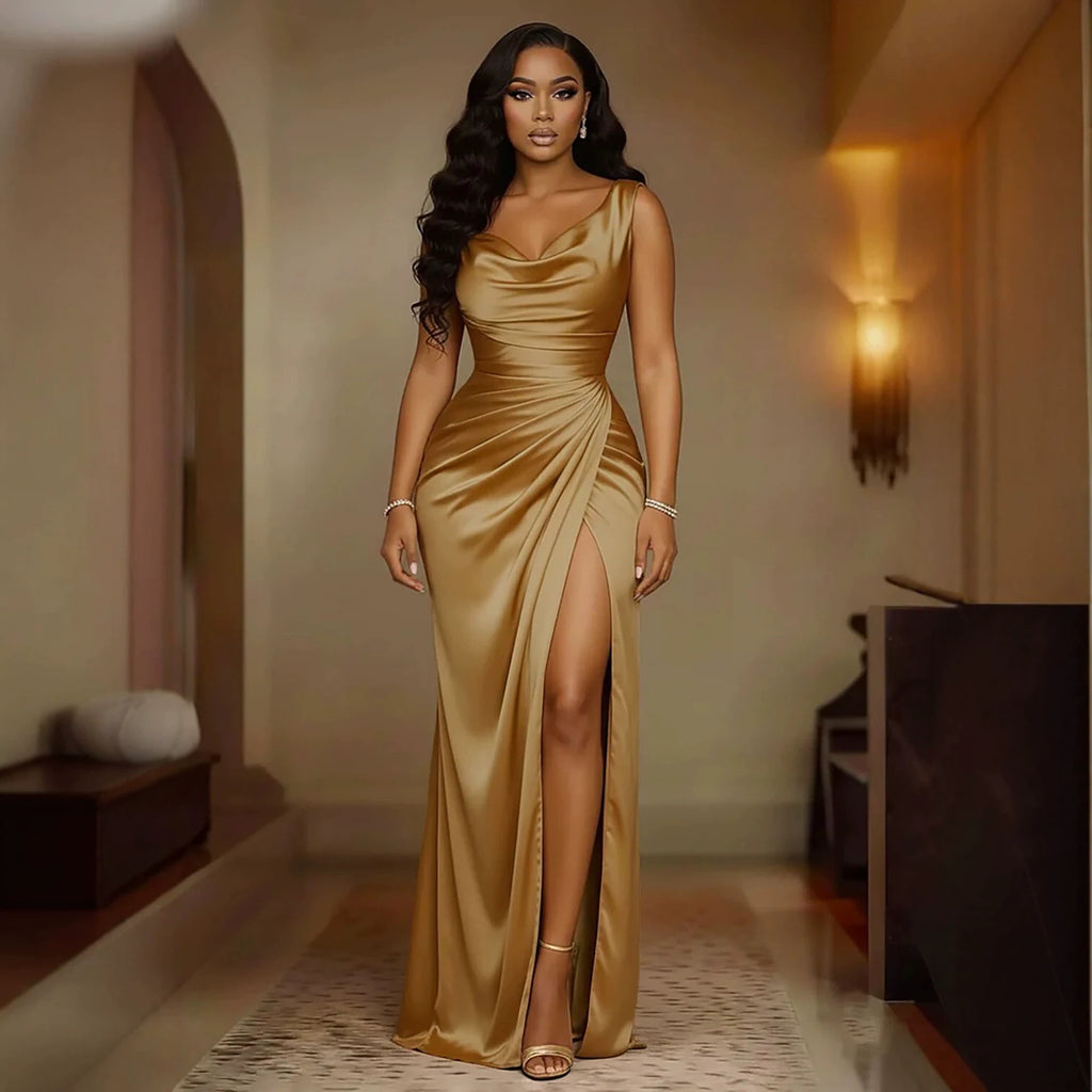 Women's Sleeveless Slit High-Waisted Slim Fit Banquet Dress – Elegant Vacation & Evening Dress | 9 Colours | S–3XL