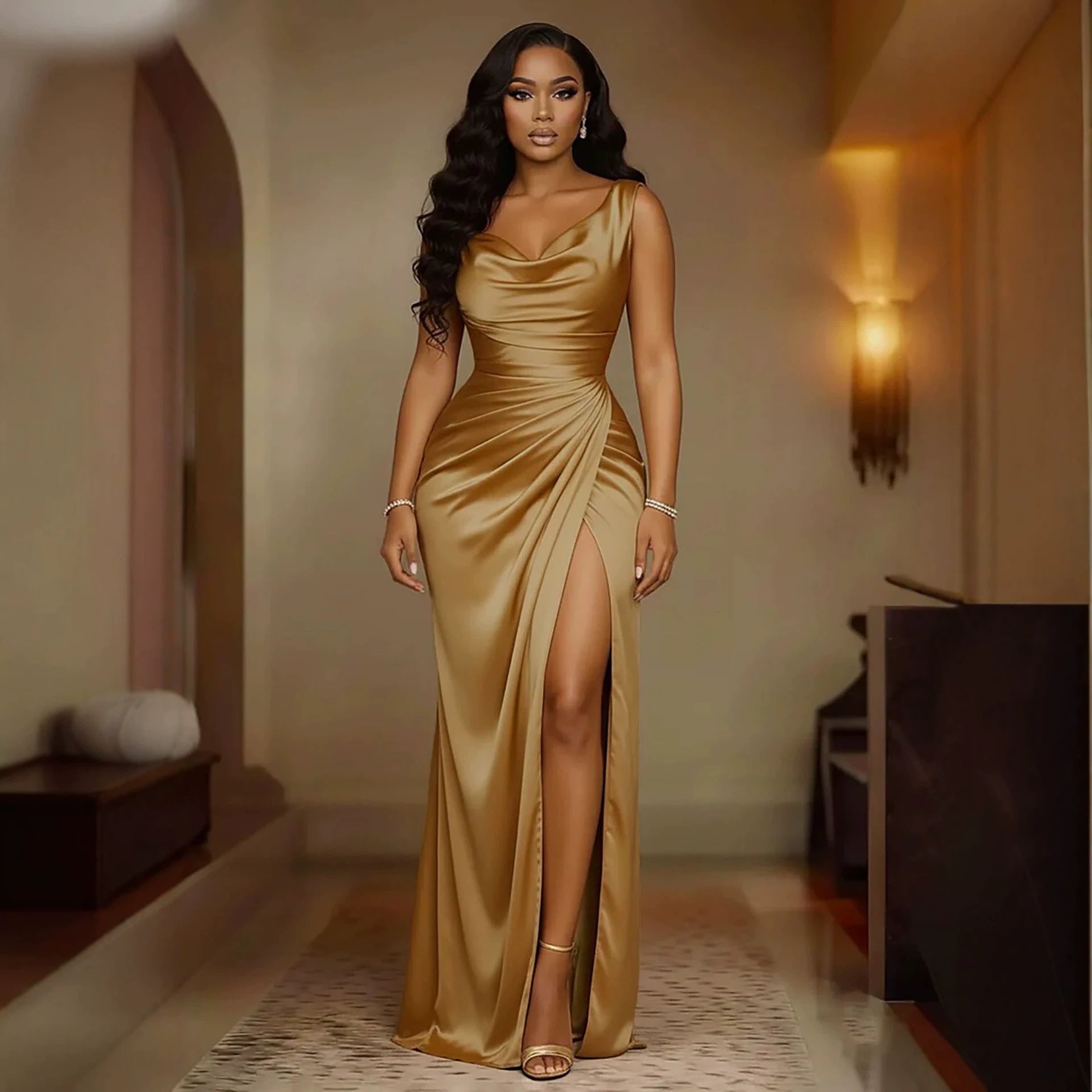 Women's Sleeveless Slit High-Waisted Slim Fit Banquet Dress – Elegant Vacation & Evening Dress | 9 Colours | S–3XL