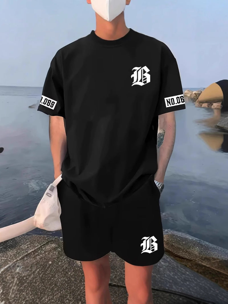 Men's Los Angeles Graphic T-Shirt & Shorts Set - Two-Piece Casual Sportswear Suit
