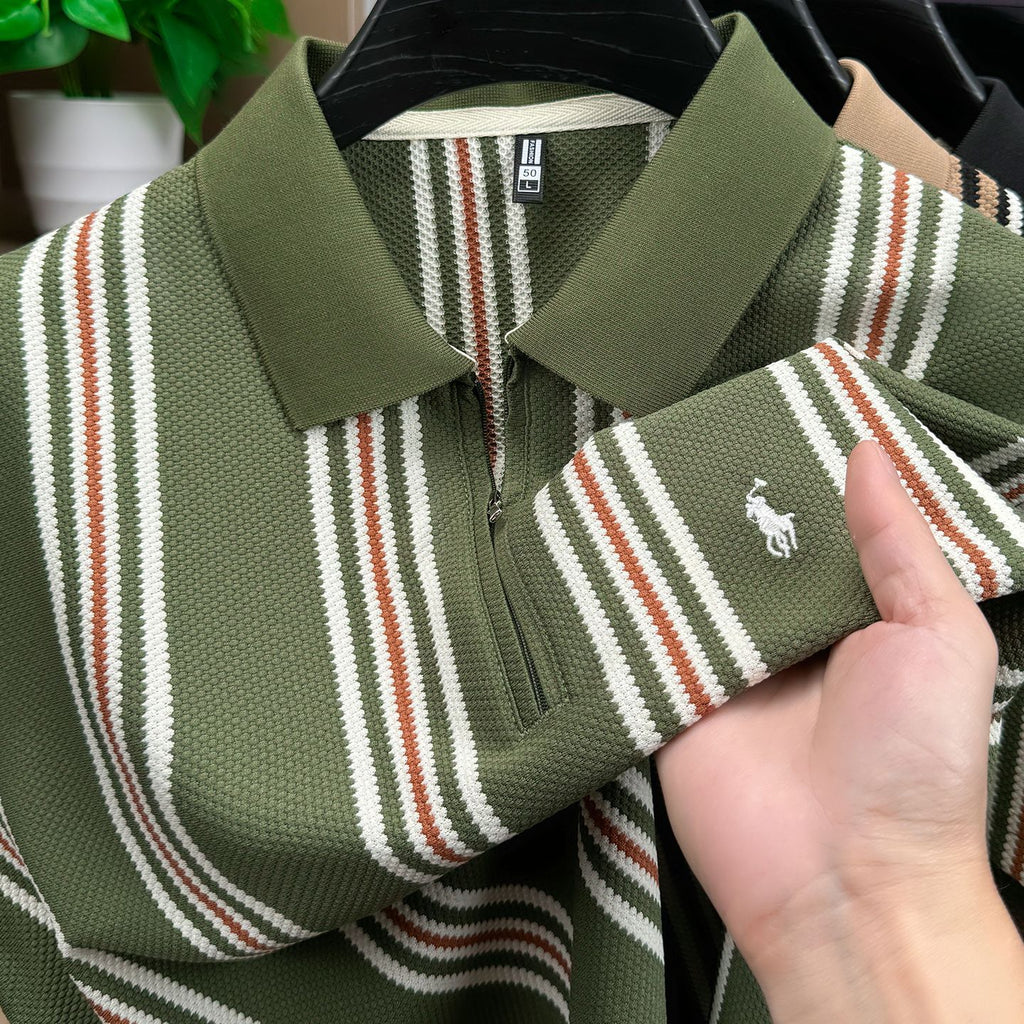 Men's Classic Embroidered Cotton Short-Sleeve Polo - Casual Solid Color Lapel Shirt