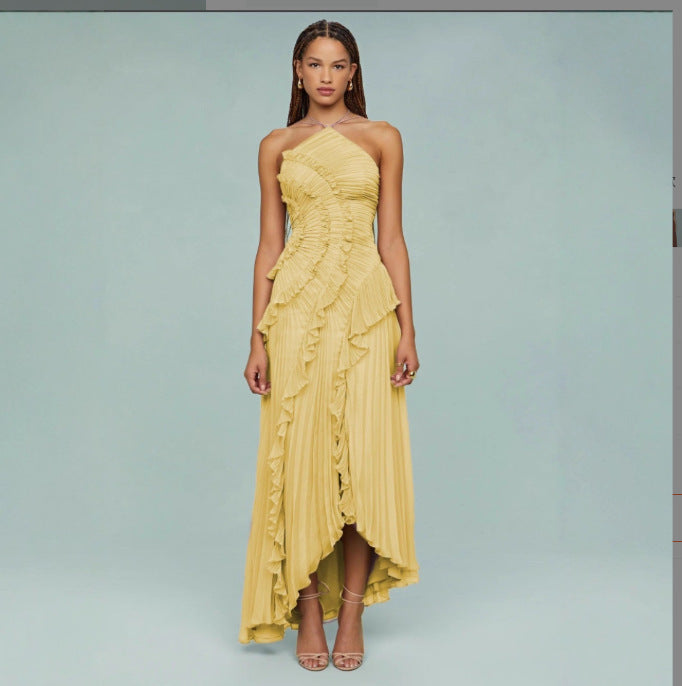 Women's Pleated Halterneck Bandeau Backless Dress – Sexy Summer Fashion Dress | 15 Colours | XS–2XL